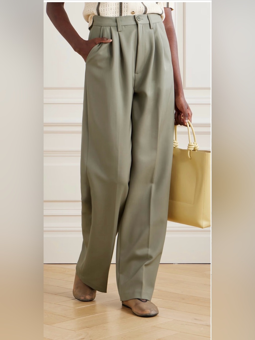 Annie Bing Carrie Pleated Wool Twill wide Leg Pants Sz S